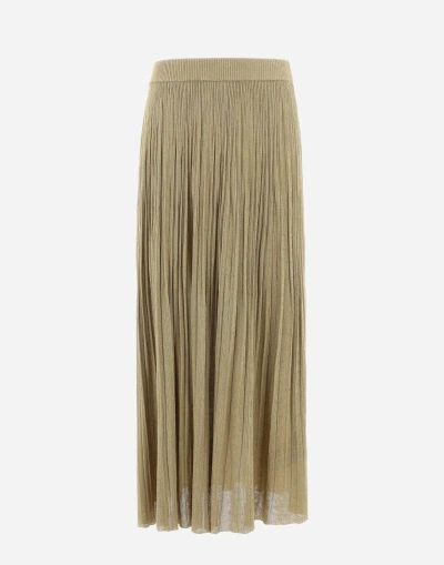 Herno Viscose Lurex Plissé Skirt In Golden