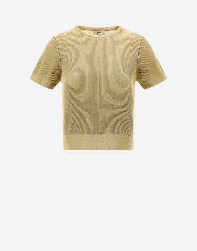 Herno Viscose Lurex Rib Sweater In Golden
