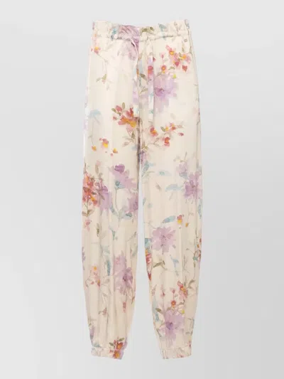 Herno Viscose Pants Elastic Waist Floral Cuffs