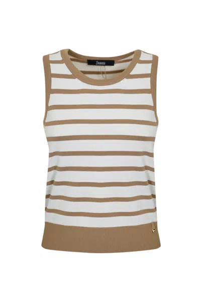Herno Endless Viscose Stripes Top In White/beige