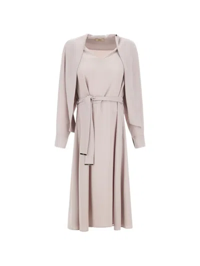 Herno V-neck Belt-detail Midi Dress In Neutral