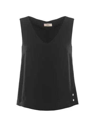 Herno V Neck Sleeveless Top Side Buttons In Blue