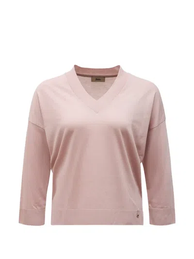 Herno V-neck Dropped-shoulder Sweater In Pink