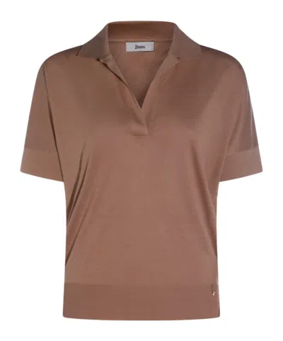 Herno V-neck Fine-knit T-shirt In Brown