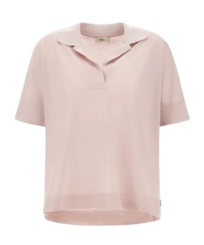 Herno V-neck Fine-knit T-shirt In Pink