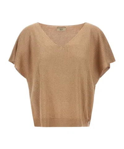 Herno V-neck Knit T-shirt In Brown