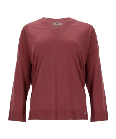Herno V-neck Knitted Jumper In Red
