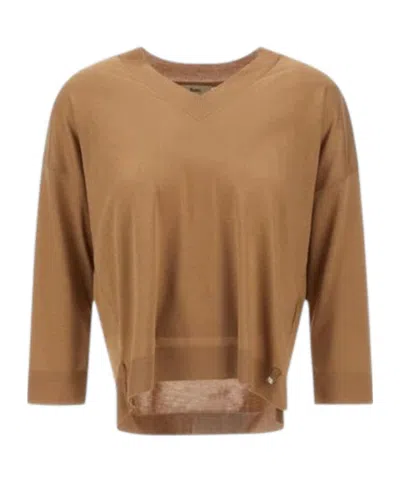 Herno V-neck Knitted Sweater In Brown