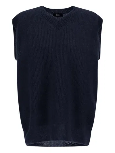 Herno V-neck Knitted Vest In Blue