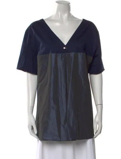 Pre-owned Herno V-neck Short Sleeve Top In Blue