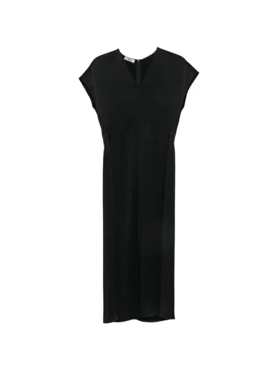 Herno V-neck Short-sleeve Midi Dress In Black