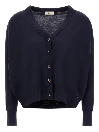 Herno V-neck Virgin-wool Cardigan In Blue