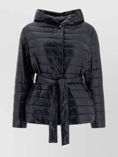Herno Waist Belted Quilted Hooded Jackets In Black