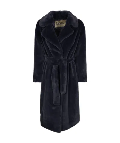 Herno Waist-strap Coat In Black