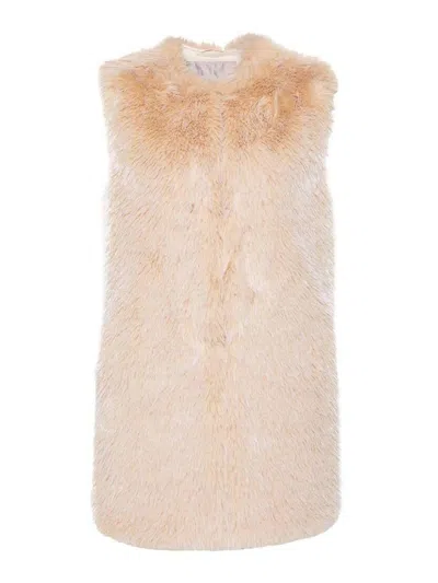 Herno Collarless Faux-fur Gilet In Beige