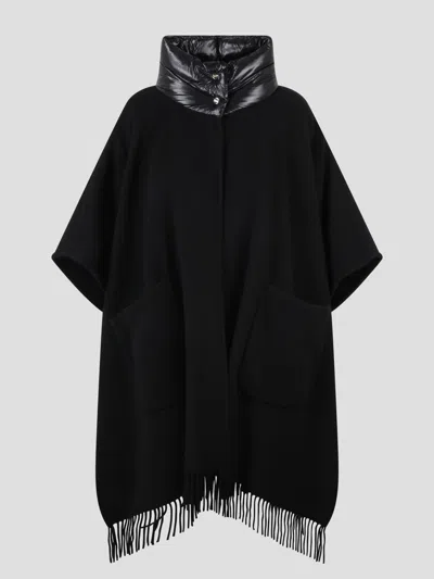 Herno Panelled Wool-cashmere Blend Cape In Black