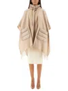 Herno Beige Wool-cashmere Blend Cape With Quilted Detailing In Multi
