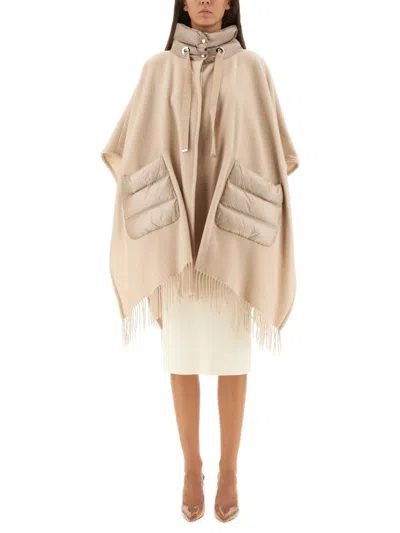 Herno Beige Wool-cashmere Blend Cape With Quilted Detailing In Neutral