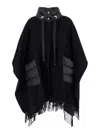 Herno Warmy Black High Neck Poncho With Patch Pockets In Wool And Nylon Woman In Black