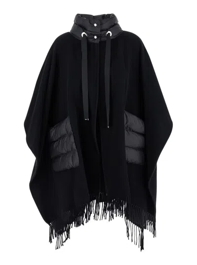 HERNO 'WARMY' BLACK HIGH NECK PONCHO WITH PATCH POCKETS