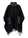 Herno Warmy Black High Neck Poncho With Patch Pockets In Wool And Nylon Woman In Black