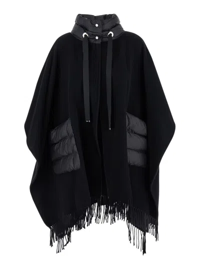 Herno 'warmy' Black High Neck Poncho With Patch Pockets In Wool And Nylon Woman