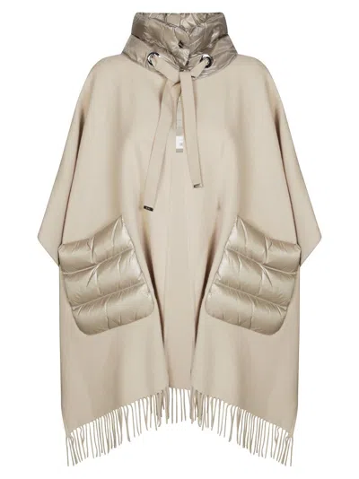 Herno Warmy Poncho With Ultralight Details In Neutral
