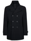 Herno Double-breasted Padded Stretch-shell Down Peacoat In Blu Navy