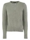 Herno Elegant Alpaca-wool Blend Sweater With Graphic Openwork In Water Green