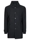 Herno Water-resistant Black Washington Coat With High Collar In Blue