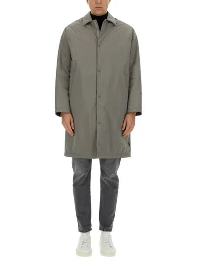 Herno Minimalist Grey Mid-thigh Coat With Classic Collar In White