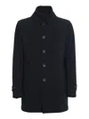 Herno Structured Blue Virgin Wool Coat With Plush Fur Collar In Azul Oscuro