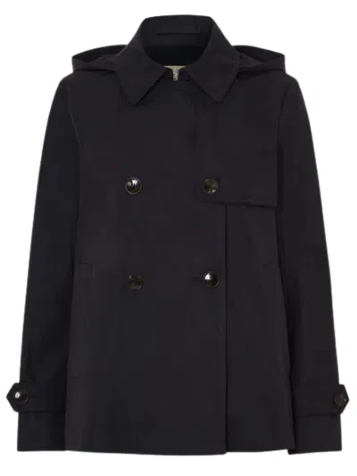 Herno Waterproof Pleated Jacket With Removable Hood For Women In Navy