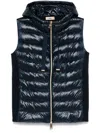 Herno Quilted Vest With Shiny Finish And Cozy Hood In Blue