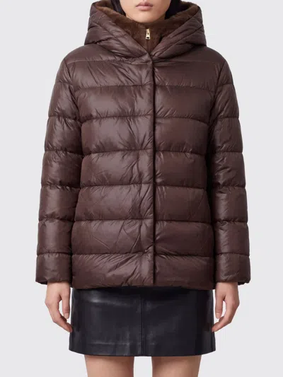 Herno Water-repellent Nylon Down Jacket With Shearling Hood In Brown
