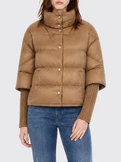 Herno Water-repellent Nylon Puffer Gilet With Short Sleeves And Funnel Neck In Brown