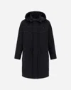 Herno Long Parka In Waxed Tech Cotton In Blue