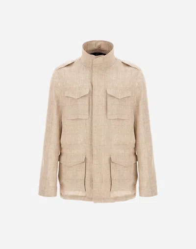 Herno Welsh Linen Field Jacket In Camel