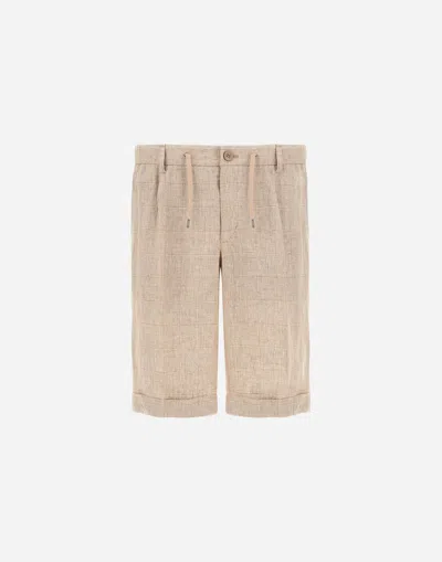 Herno Welsh Linen Shorts In Camel