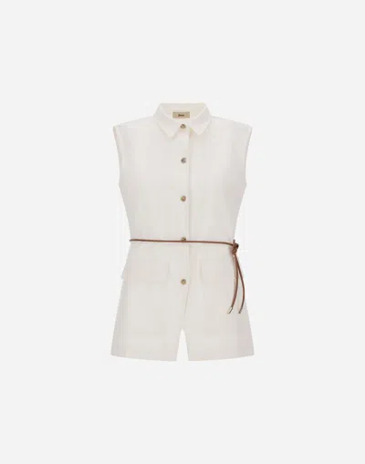 Herno Natural Rome Stitch Cotton Blend Jersey Belted Vest In White