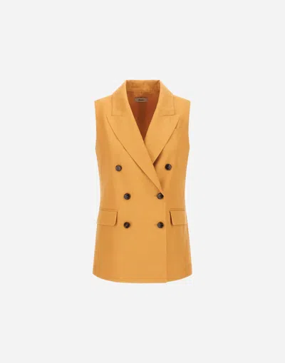 Herno Linen Vest Sleeveless Notched Lapels Buttons In Orange