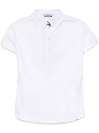 HERNO WHITE COTTON POLO SHIRT WITH CLASSIC COLLAR