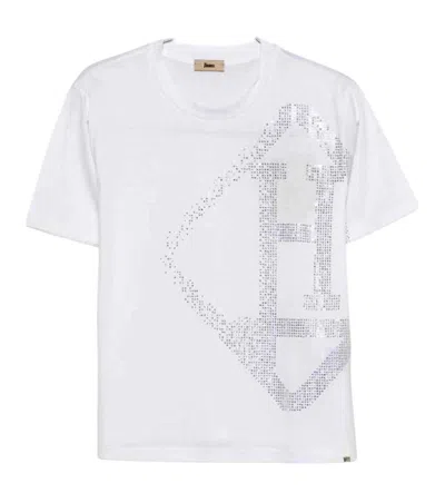 Herno White Crew Neck Sequin Logo T-shirt In Multi