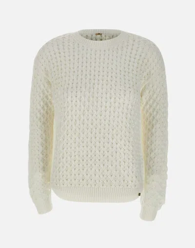 Herno White Crochet Cotton Blend Sweater