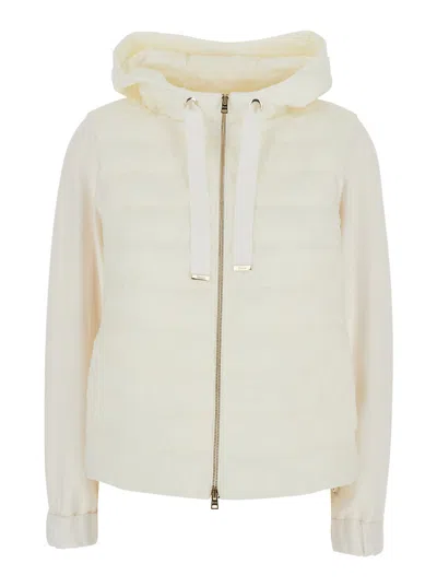 Herno White Down Jacket With Drawstring Hood And Quilted Design In Cotton And Tech Fabric Woman In Neutral