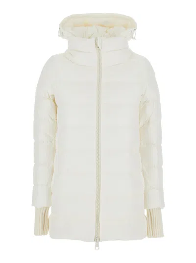 Herno White Down Jacket With Drawstring Hood In Tech Fabric Woman