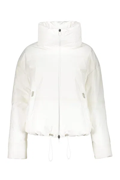 Herno White Elegant Short Down Jacket With High Collar In Gray