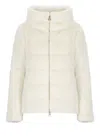 Herno White Faux Fur Quilted Down Jacket In Neutral