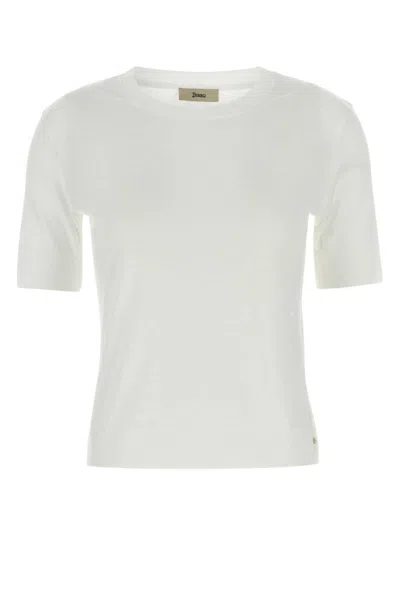 HERNO WHITE FINE-KNIT SHORT-SLEEVED T-SHIRT