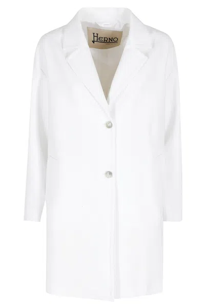 Herno White Long Lapel Pocketed Polyester Coat
